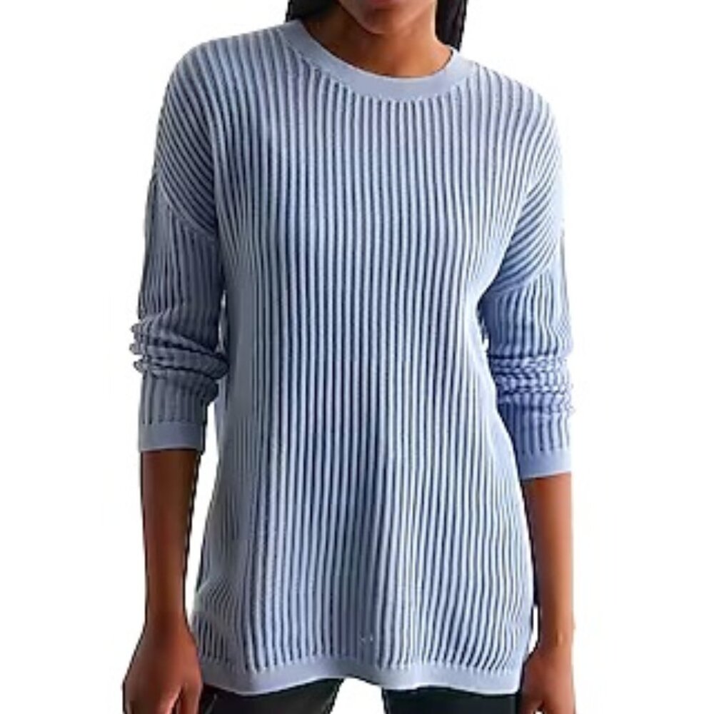 EXPRESS Ribbed Crew Neck Tunic Sweater XL BLUE FOG